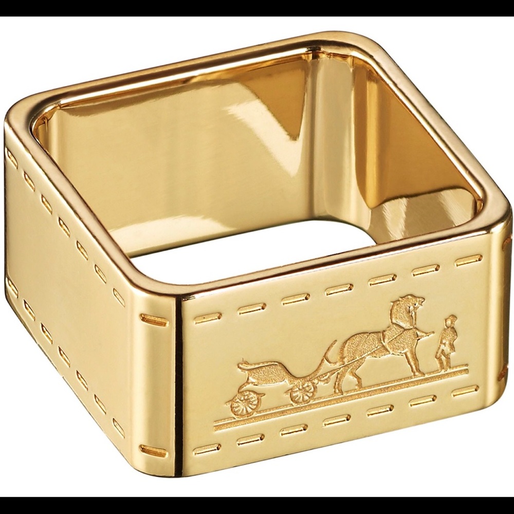 Hermes Bolduc Gold Engraved Scarf Ring